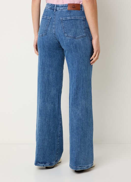 Benetton High waist wide fit pantalon met steekzakken - achterkant lichtblauw