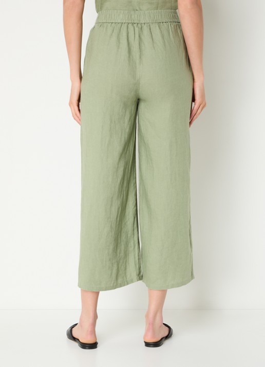 Benetton High waist wide fit pantalon van linnen - achterkant 3 groen