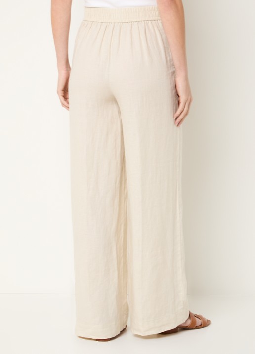 Benetton High waist wide fit pantalon van linnen - achterkant 4 beige