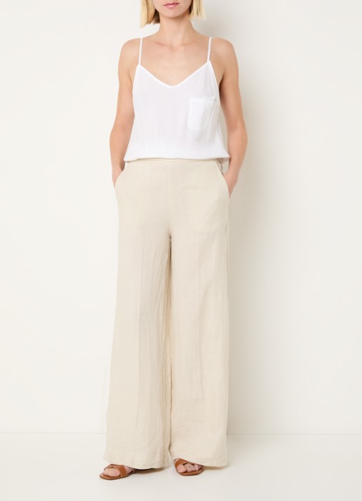 Benetton High waist wide fit pantalon van linnen - voorkant 2 beige