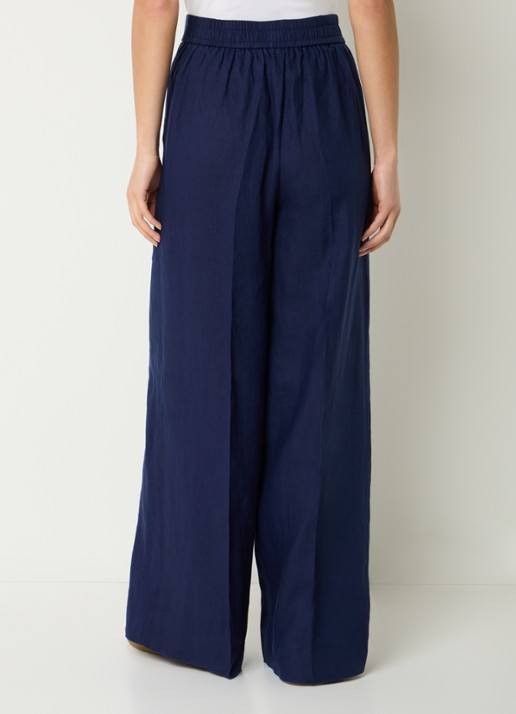 Benetton High waist wide fit pantalon van linnen - achterkant 3 royalblauw