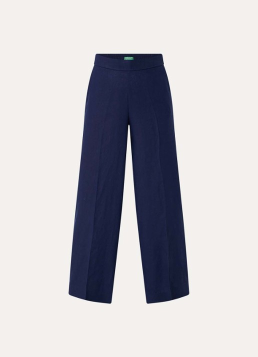 Benetton High waist wide fit pantalon van linnen - voorkant royalblauw
