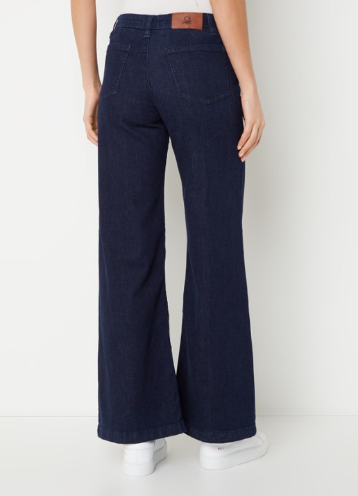 Benetton High waist wide leg cropped jeans met stretch - achterkant donkerblauw