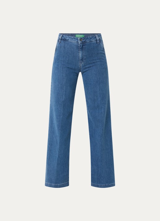 Benetton High waist wide leg cropped jeans met stretch - voorkant 2 jeans