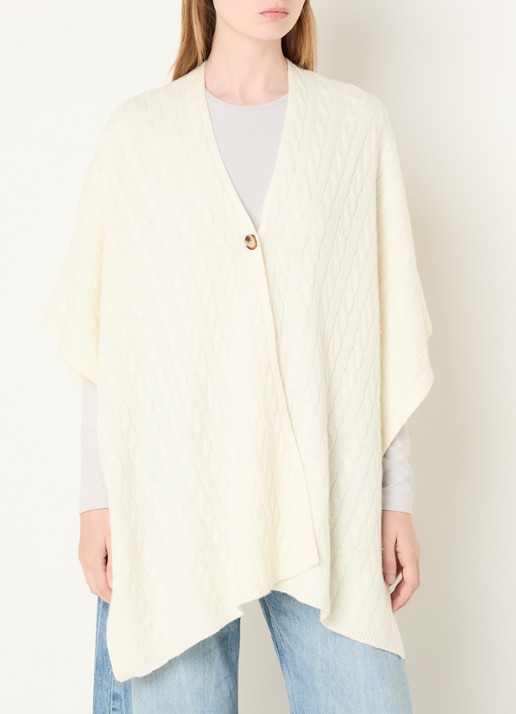 Benetton Kabelgebreide cape in kasjmierblend - detail ivoor