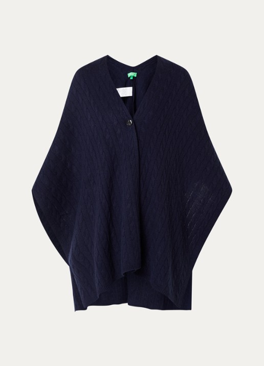 Benetton Kabelgebreide cape in kasjmierblend - voorkant 3 blauw