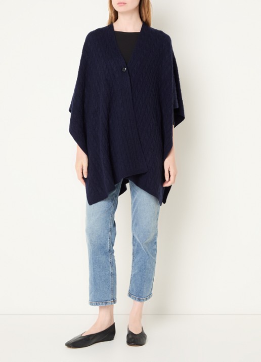 Benetton Kabelgebreide cape in kasjmierblend - voorkant 4 blauw