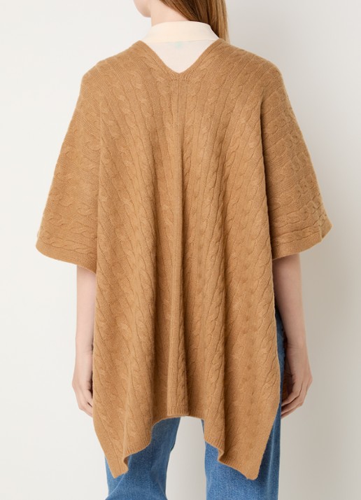 Benetton Kabelgebreide cape in kasjmierblend - achterkant 4 camel