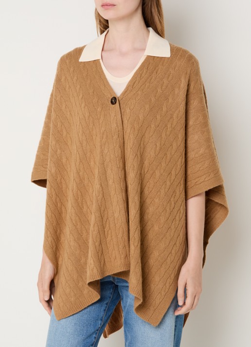 Benetton Kabelgebreide cape in kasjmierblend - detail camel