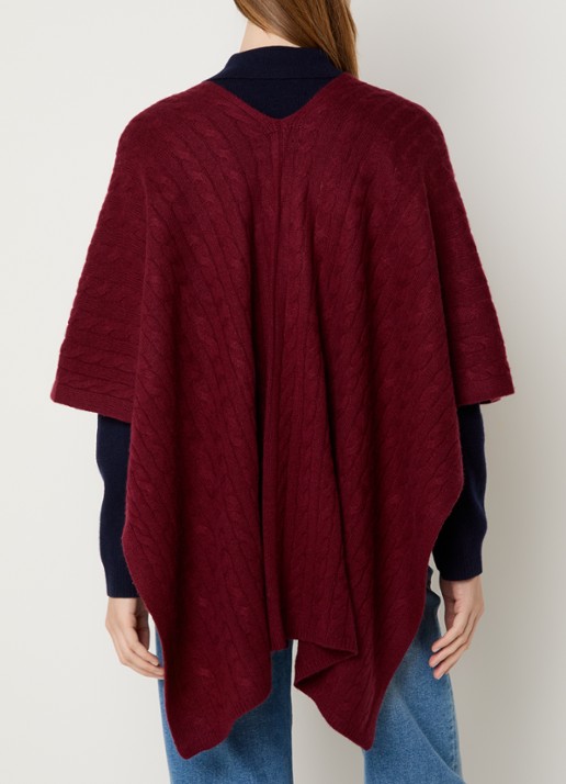 Benetton Kabelgebreide cape in kasjmierblend - achterkant 4 bordeauxrood