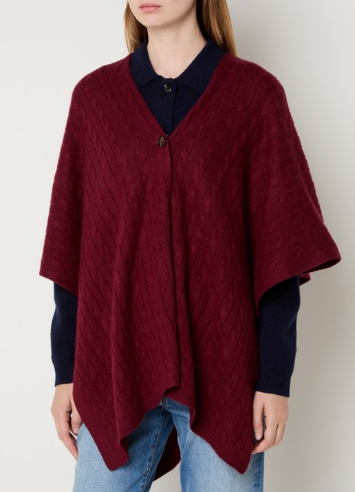 Benetton Kabelgebreide cape in kasjmierblend - detail bordeauxrood