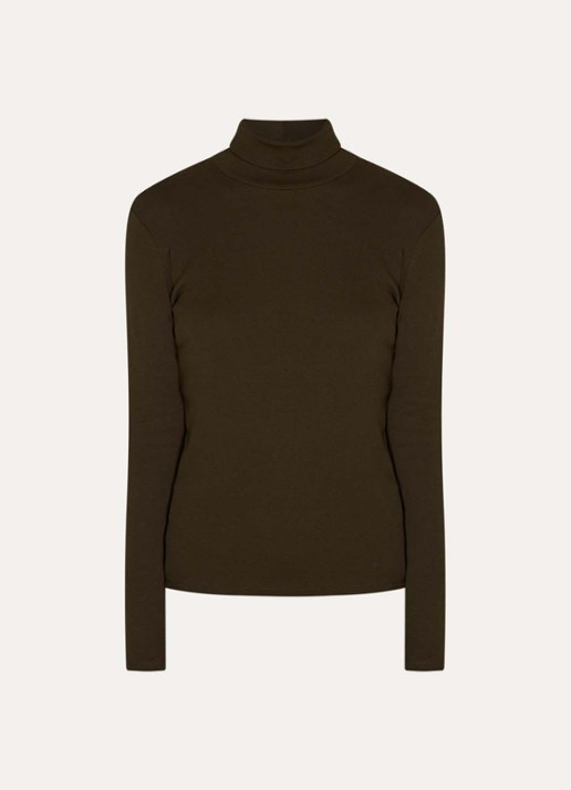 Benetton Longsleeve met col - voorkant donkerbruin