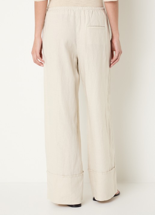 Benetton Low waist broek van linnen met steekzakken - achterkant zand