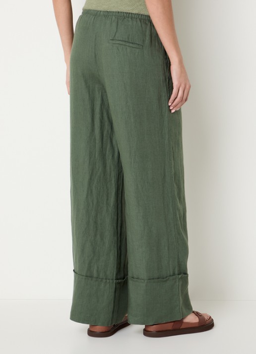 Benetton Low waist broek van linnen met steekzakken - achterkant 4 bronsgroen
