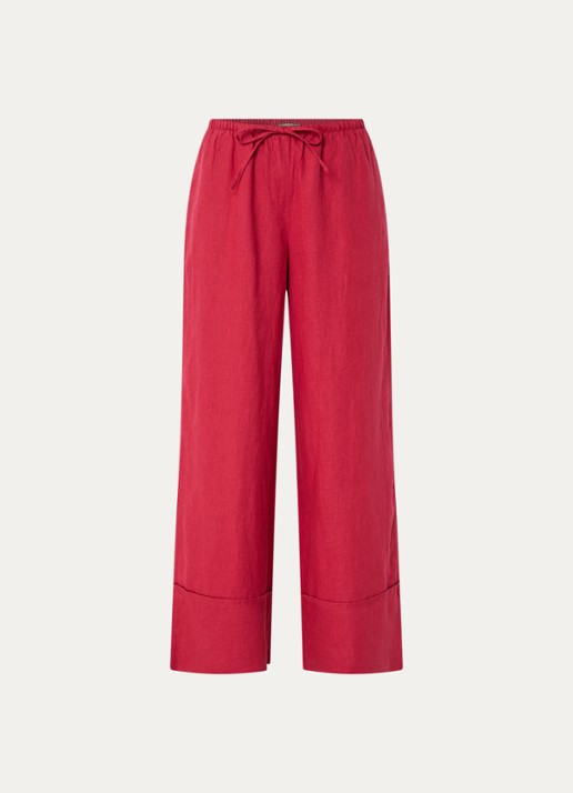 Benetton Low waist broek van linnen met steekzakken - voorkant 3 cranberryrood