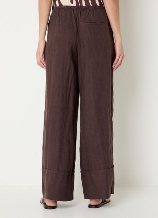 Benetton Low waist broek van linnen met steekzakken - achterkant 2 donkerbruin