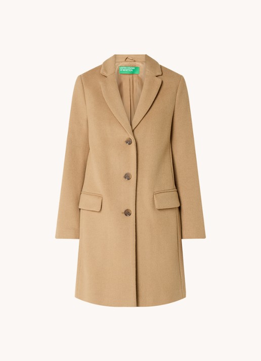 Benetton Mantel in wolblend met klepzakken - voorkant camel