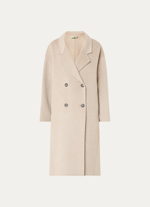 Benetton Mantel in wolblend met steekzakken - voorkant beige