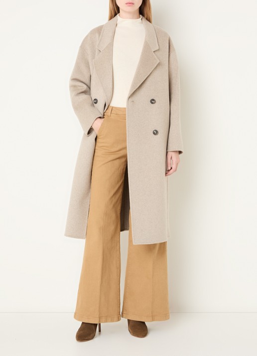 Benetton Mantel in wolblend met steekzakken - voorkant 2 beige