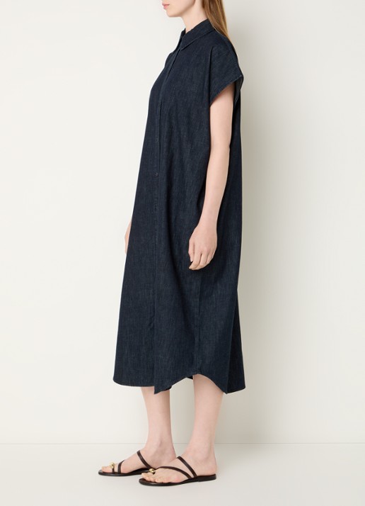 Benetton Maxi blousejurk van denim met steekzakken - voorkant 4 indigo