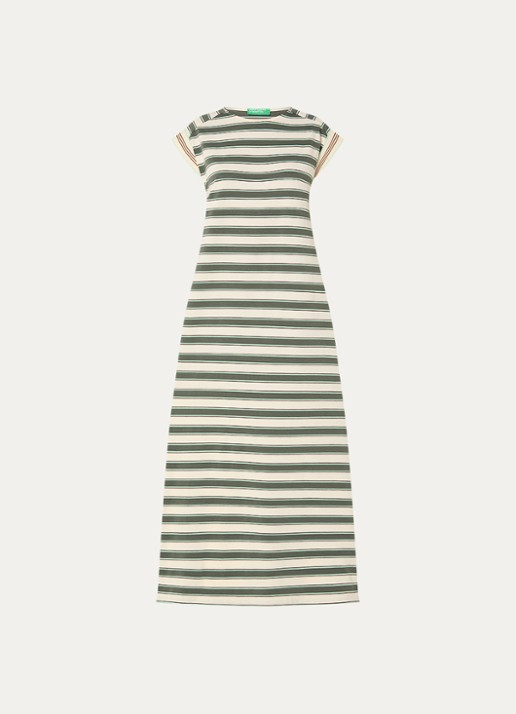 Benetton Maxi T-shirt jurk met streepprint  - voorkant 3 groen