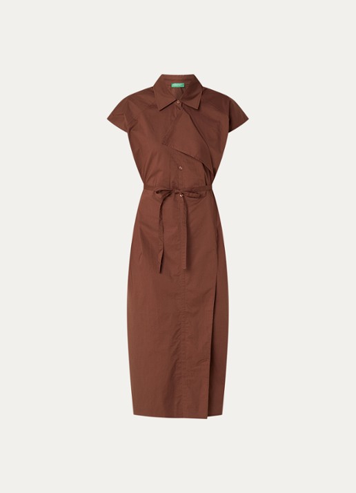 Benetton Maxi tuniekjurk met strikceintuur - voorkant 2 bruin