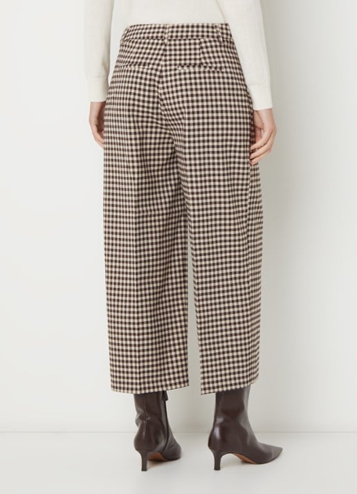 Benetton Mid waist wide fit broek met ruitdessin - achterkant 4 donkerbruin