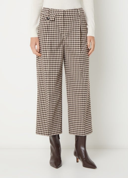Benetton Mid waist wide fit broek met ruitdessin - detail 3 donkerbruin