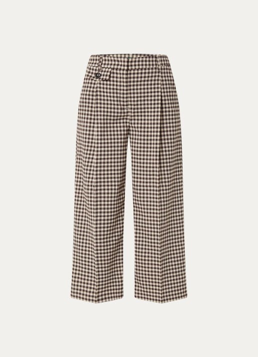 Benetton Mid waist wide fit broek met ruitdessin - voorkant donkerbruin