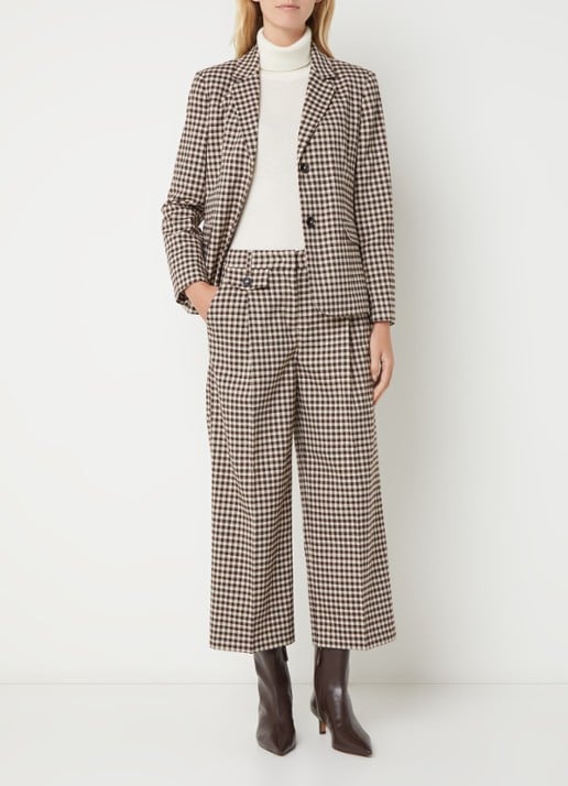 Benetton Mid waist wide fit broek met ruitdessin - voorkant 2 donkerbruin