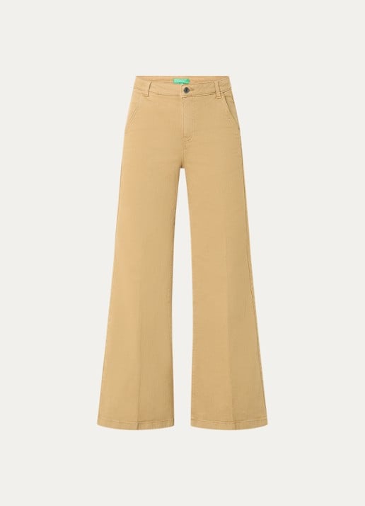 Benetton Mid waist wide fit jeans met gekleurde wassing - voorkant camel