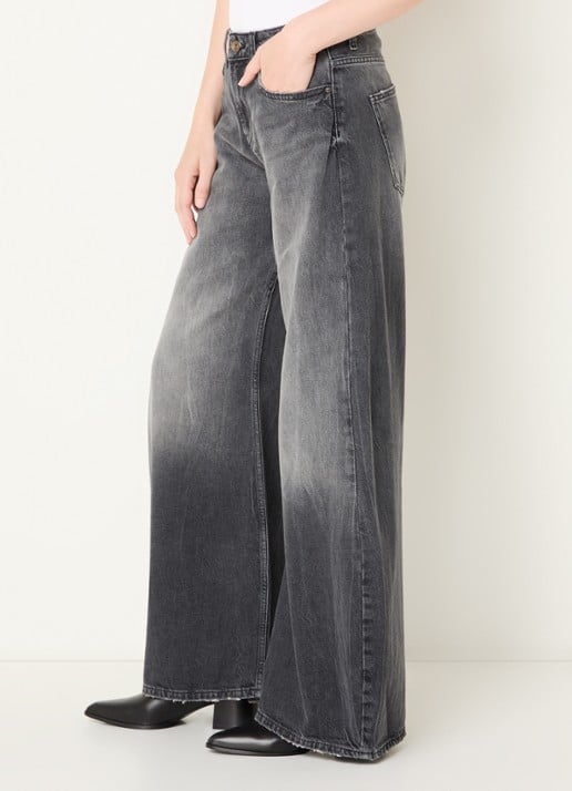 Benetton Mid waist wide fit jeans met steekzakken - detail 2 grijs
