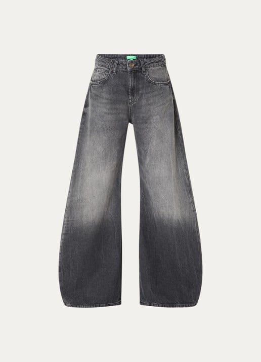 Benetton Mid waist wide fit jeans met steekzakken - voorkant 4 grijs