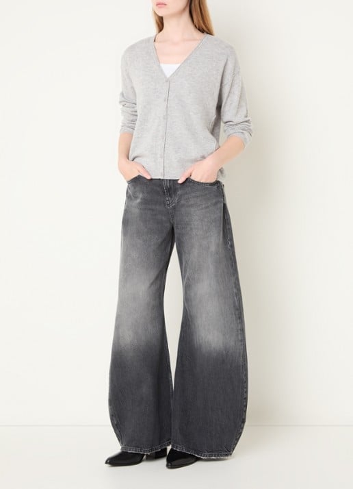Benetton Mid waist wide fit jeans met steekzakken - voorkant 5 grijs