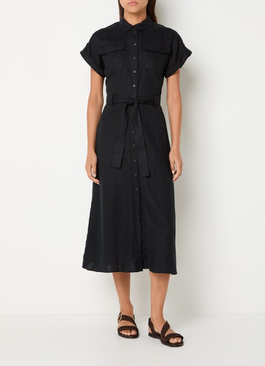 Benetton Midi blouse jurk van linnen met strikceintuur