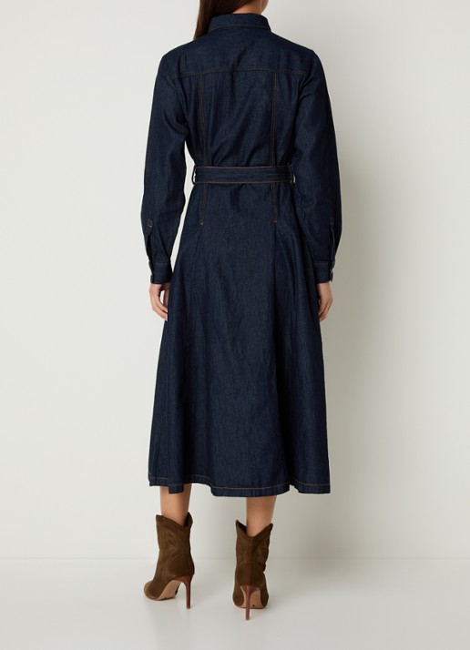 Benetton Midi blousejurk van denim met strikceintuur - achterkant 2 indigo