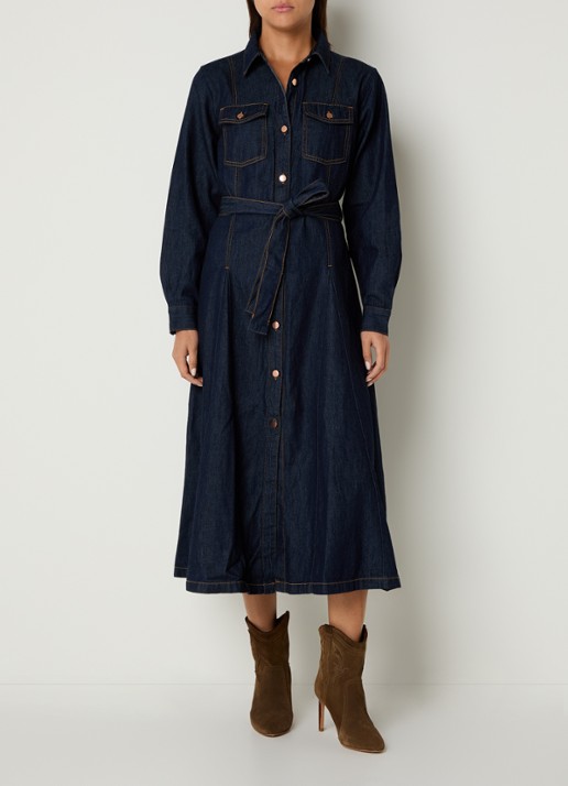 Benetton Midi blousejurk van denim met strikceintuur