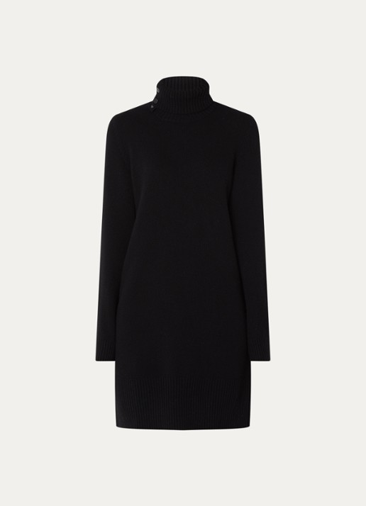 Benetton Midi jurk in wolblend met col - voorkant 3 zwart