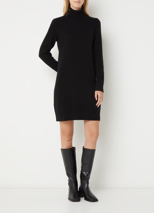 Benetton Midi jurk in wolblend met col - voorkant 4 zwart