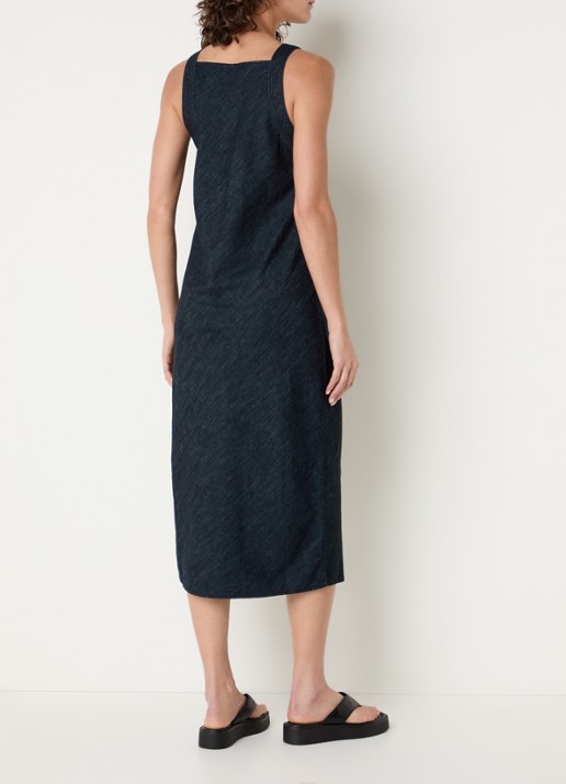 Benetton Midi jurk met split en rechthoekige hals - achterkant 4 donkerblauw