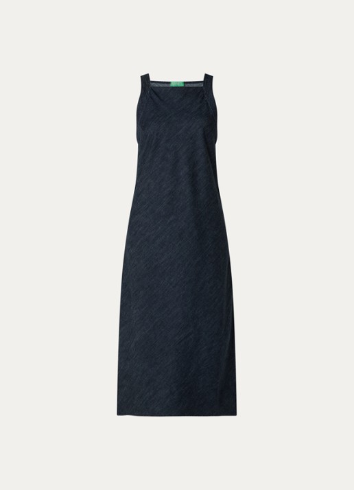 Benetton Midi jurk met split en rechthoekige hals - voorkant 2 donkerblauw