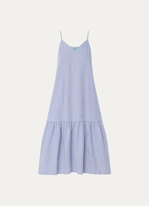 Benetton Midi jurk met streepprint - voorkant blauw