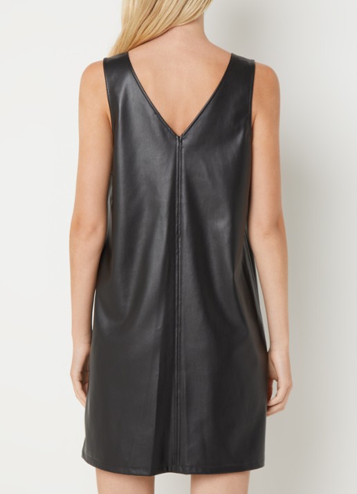 Benetton Midi jurk van imitatieleer met V-hals - achterkant 2 zwart