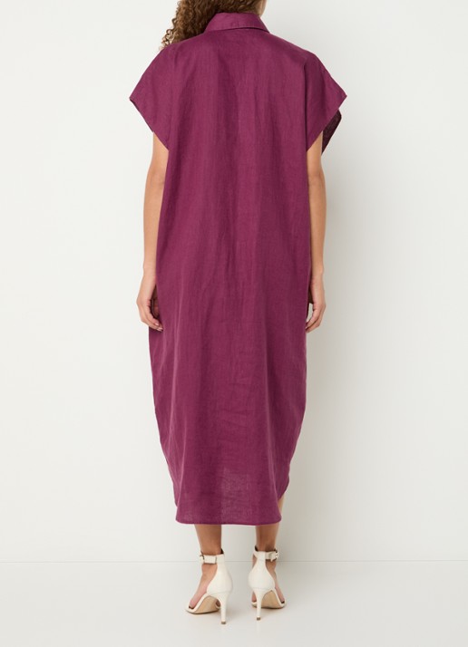 Benetton Midi jurk van linnen met steekzakken - achterkant aubergine