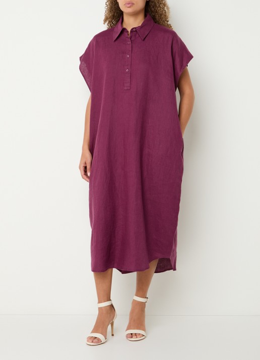Benetton Midi jurk van linnen met steekzakken - detail 4 aubergine