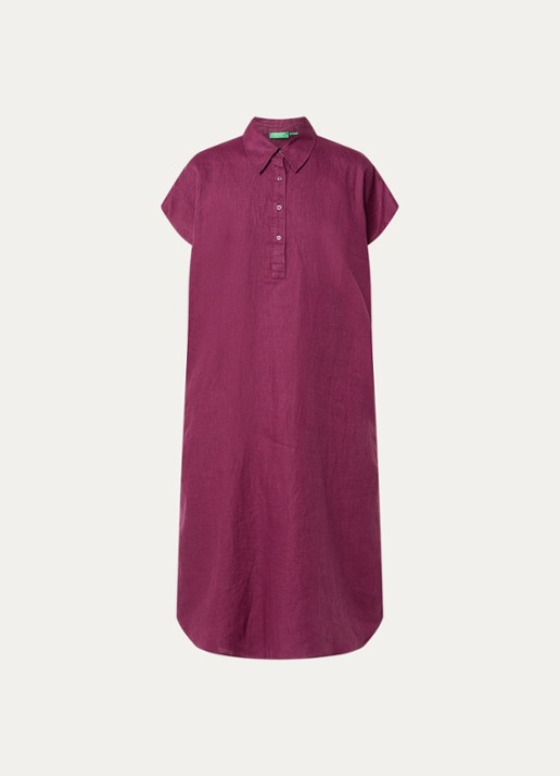 Benetton Midi jurk van linnen met steekzakken - voorkant 2 aubergine