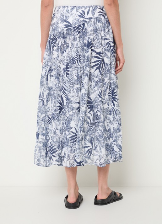 Benetton Midi rok met bladprint - achterkant donkerblauw