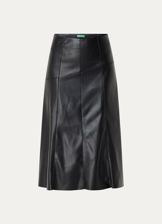 Benetton Midi rok van imitatieleer - voorkant 2 zwart