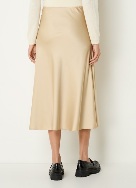 Benetton Midi rok van satijn met elastische band - achterkant 5 camel