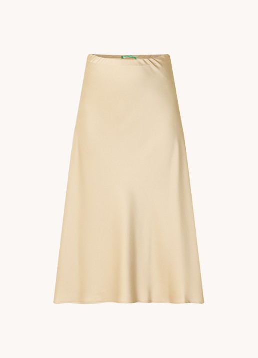 Benetton Midi rok van satijn met elastische band - voorkant 3 camel